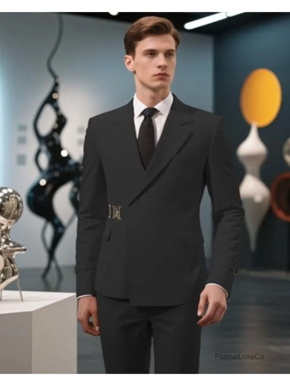 Men's 2-Piece Slim Fit Suit with Metal Clasp, Dress Blazer and Pants, Business